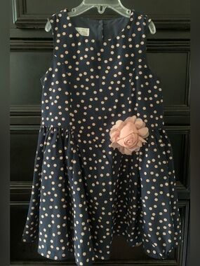 Pippa & Julie Navy Dress with Pink Polka Dots and Pink Floral Waist
